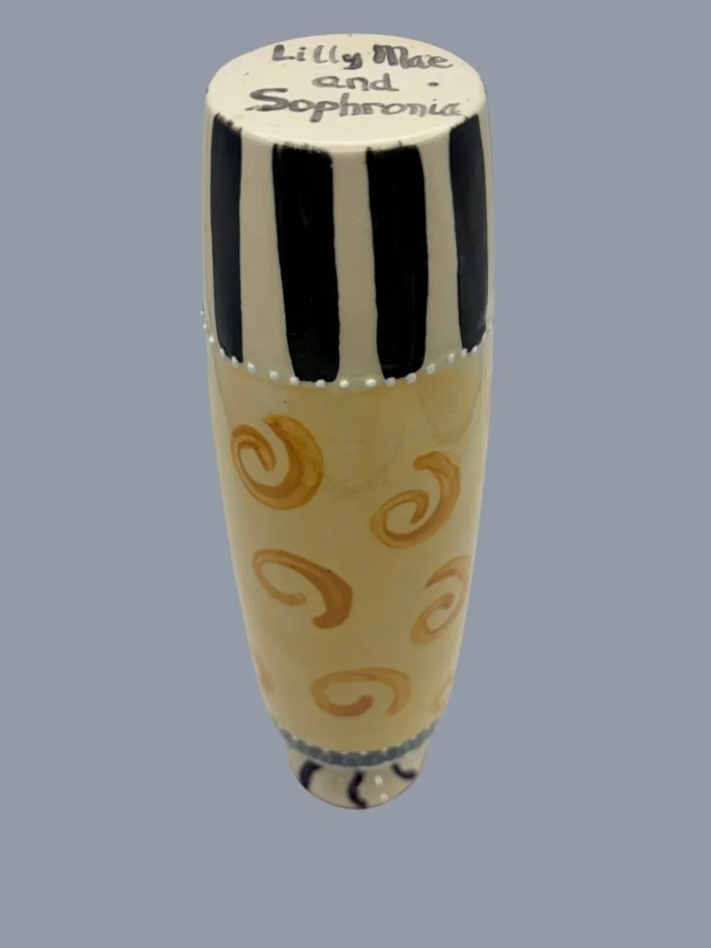 Signed Lily Mae & Sophronia Hand-Painted Ceramic Vase 10” Tall Folk Art Pottery